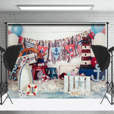Lofaris Nautical Balloon Flag Birthday Cake Smash Backdrop